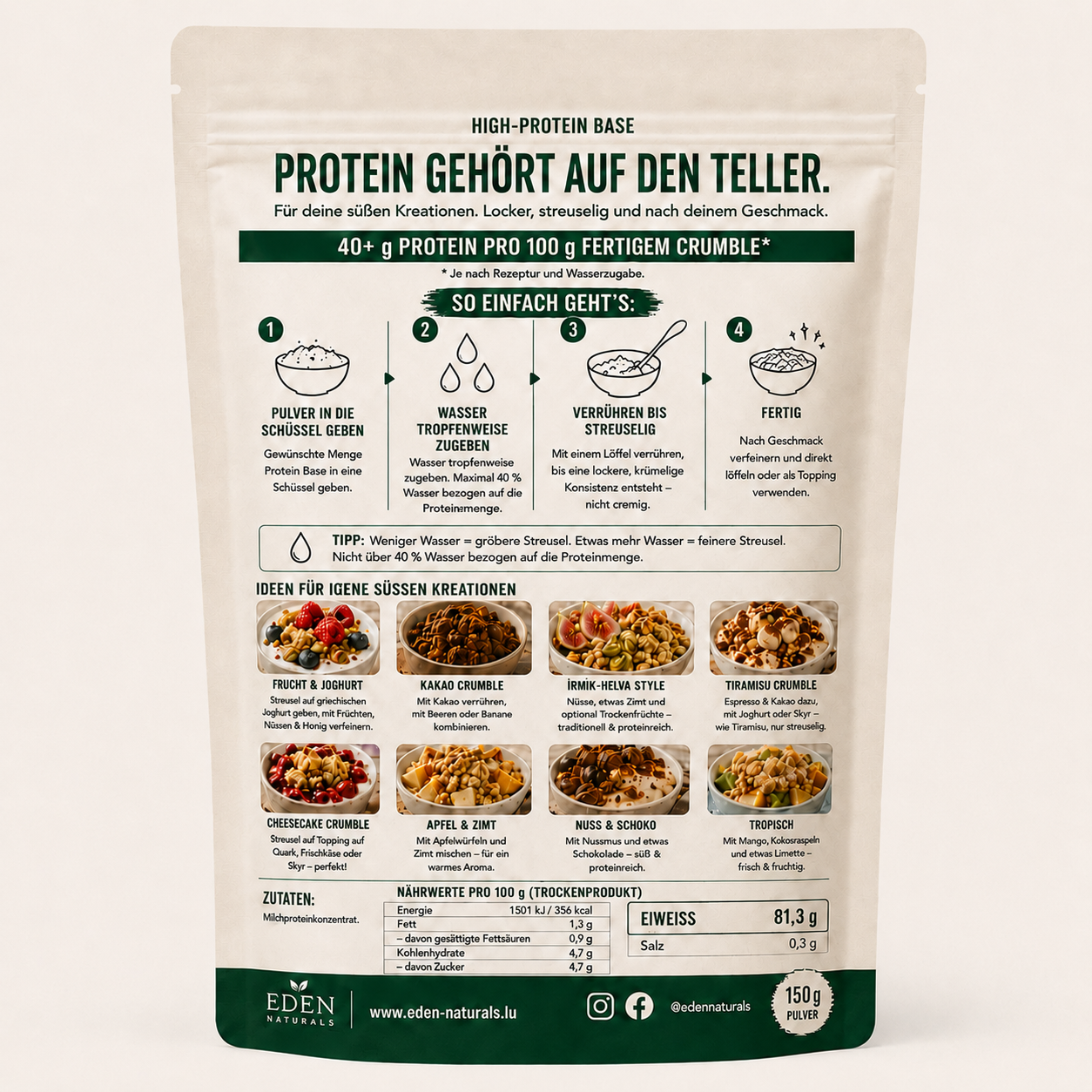 Eden Naturals High Protein Base · Crumble & Streusel