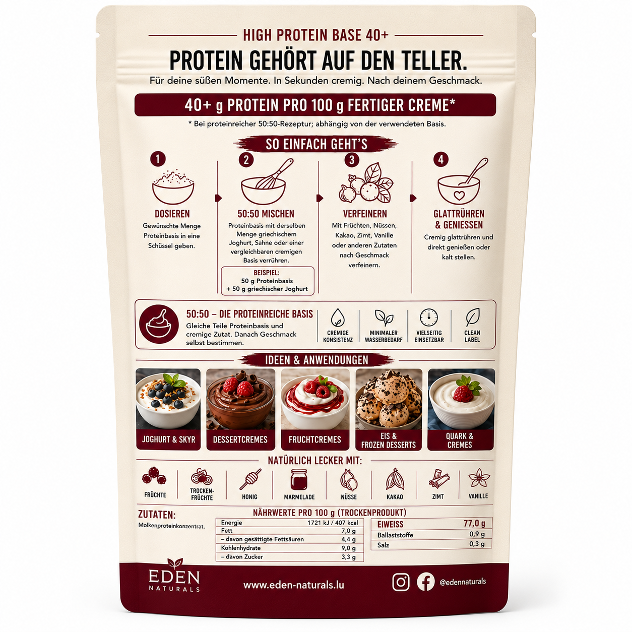 Eden Naturals High Protein Base · Cremes & Desserts